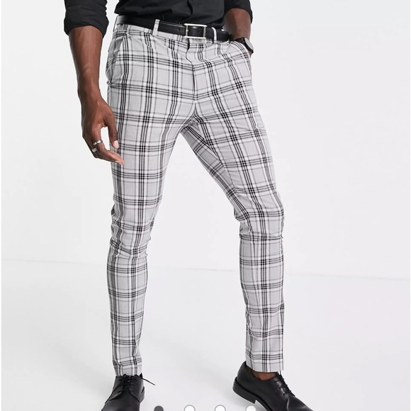 ASOS Men's NWOT skinny pants with prince of wales check in gray, size 26" x 30" - Picture 11 of 11